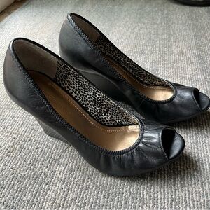 BCBGeneration black wedge open toe heels